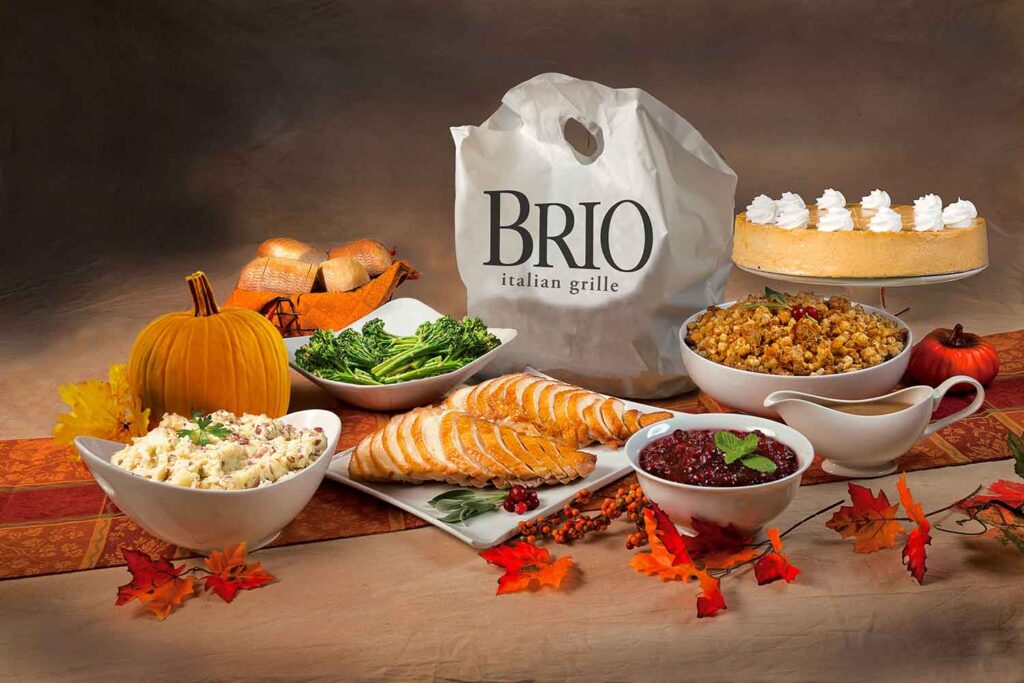 A spread of food for Brio's Thanksgiving To Go