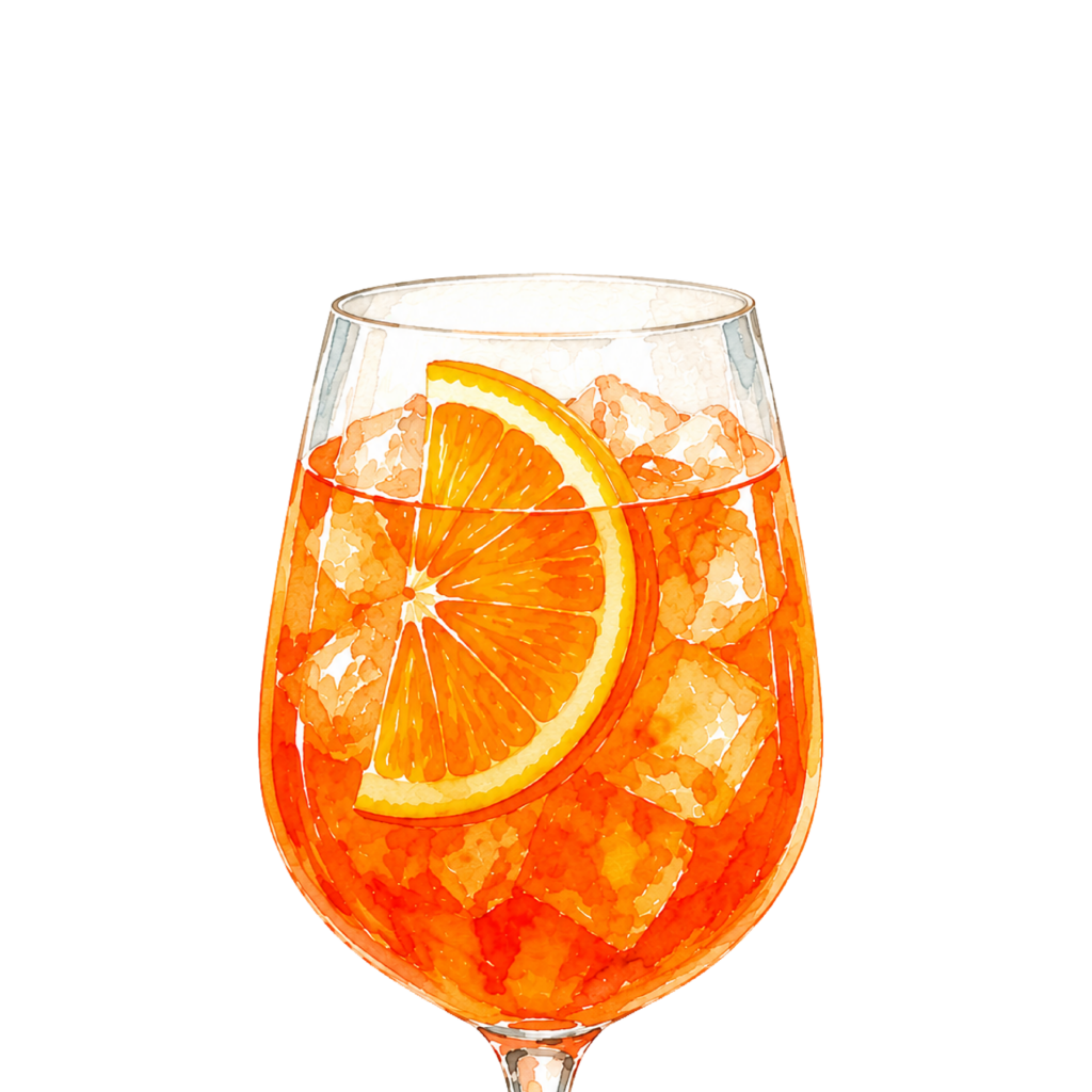 Orange spritz cocktail with an orange slice.