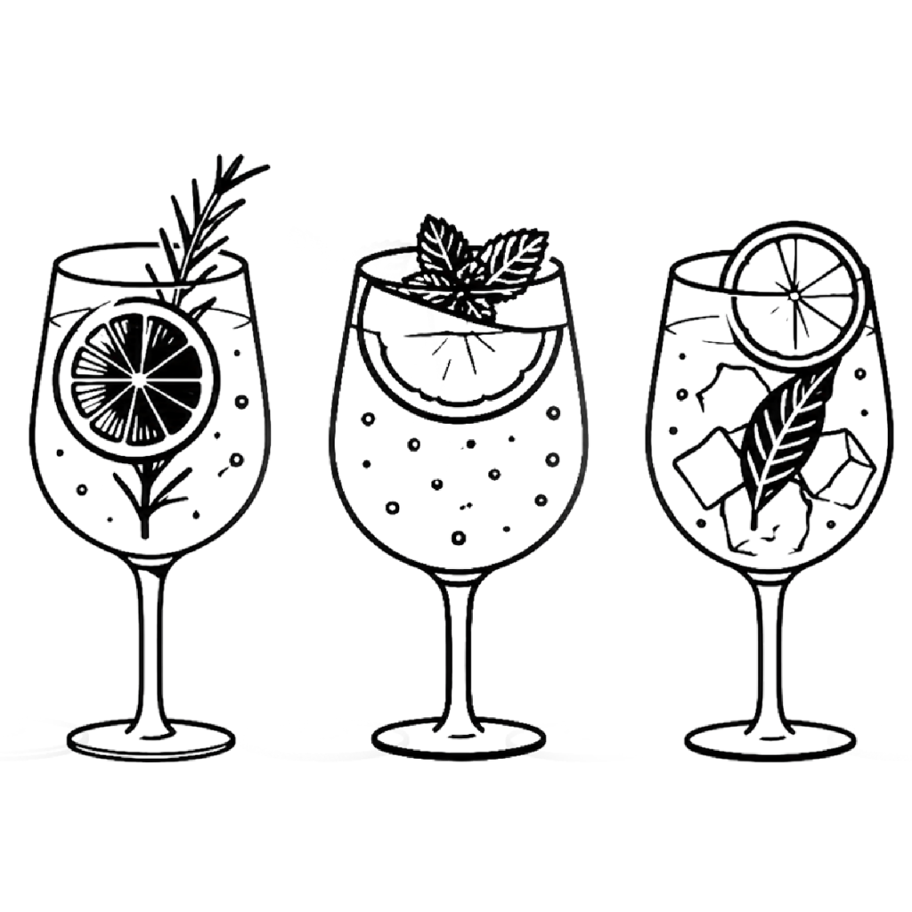 Illustration of three spritz cocktails.